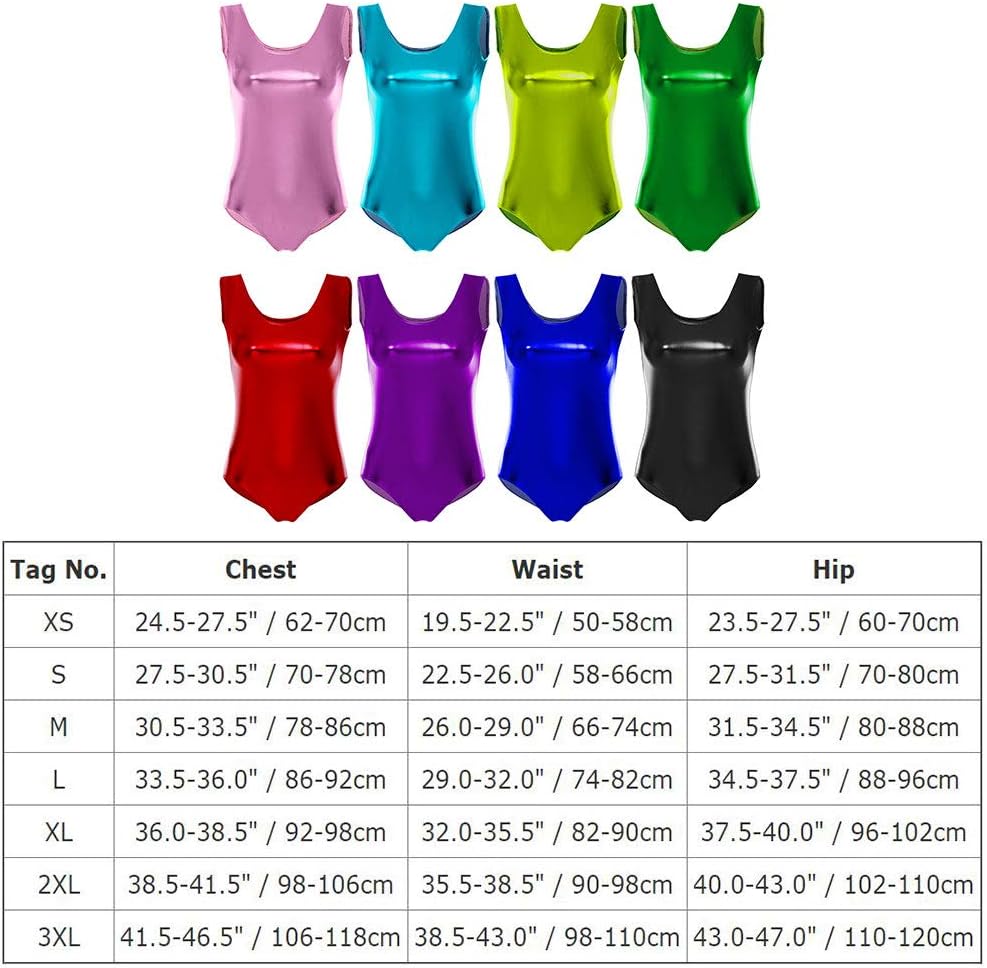 Ibtom Castle Womens Shiny Metallic Pvc Leather One Piece Swimsuit Ballet Dance Gymnastics High 